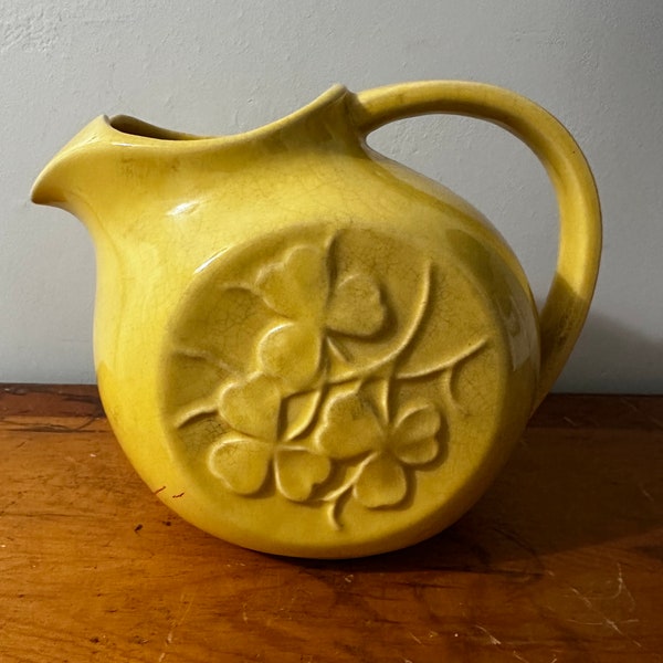 McCoy Original Vintage yellow McCoy Pottery Pitcher clover Handle Art Pottery