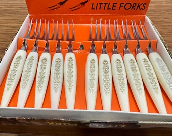 Vintage Edelstahl Cocktail Gabeln Set, Mid Century Modern Aperitifgabeln