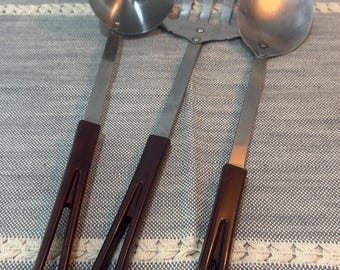 Vintage 13" Maroon Acrylic Handles Stanhome 1 slotted Spatula 1 Spoon + 1soup ladle  Set S Vintage