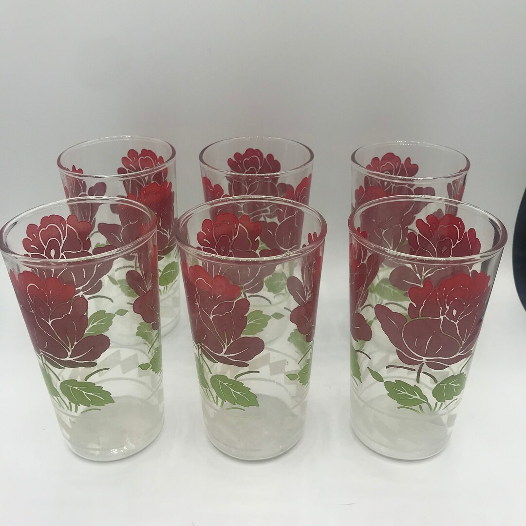 Vintage Rose Juice Glasses Printed Etsy New Zealand