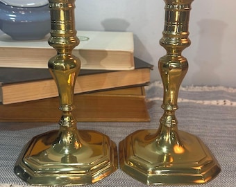 Vintage Brass Candlestick Holders Set, Virginia Metalcrafters Williamsburg Style 7 inch CW 16-35