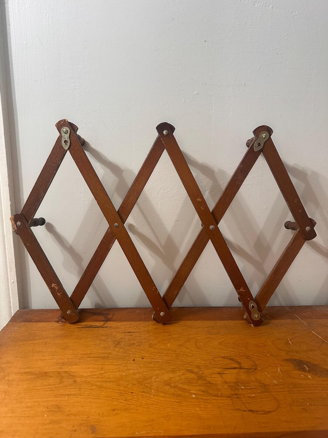 Vintage Wood Expandable Accordion Rack 10 Peg Wall Hanger Mug Hat ...