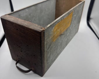 Vintage wooden metal drawer storage box, farmhouse decor, shabby chic, rustic organizer.