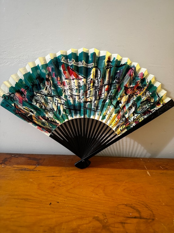 Vintage Japanese hand fan  cathay pacific airways 