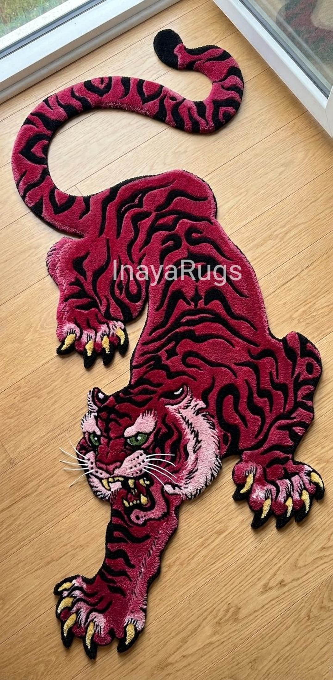 Red Tiger Rug, Hand Tufted Tiger Carpet, Animal Shape Rug, Bold ...