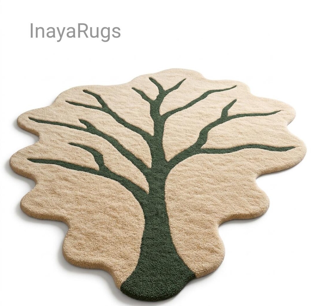 Abstract Tree Rug Tree Shape Tufted Rug, Nature Inspired Area Rug, Handmade Botanical ...