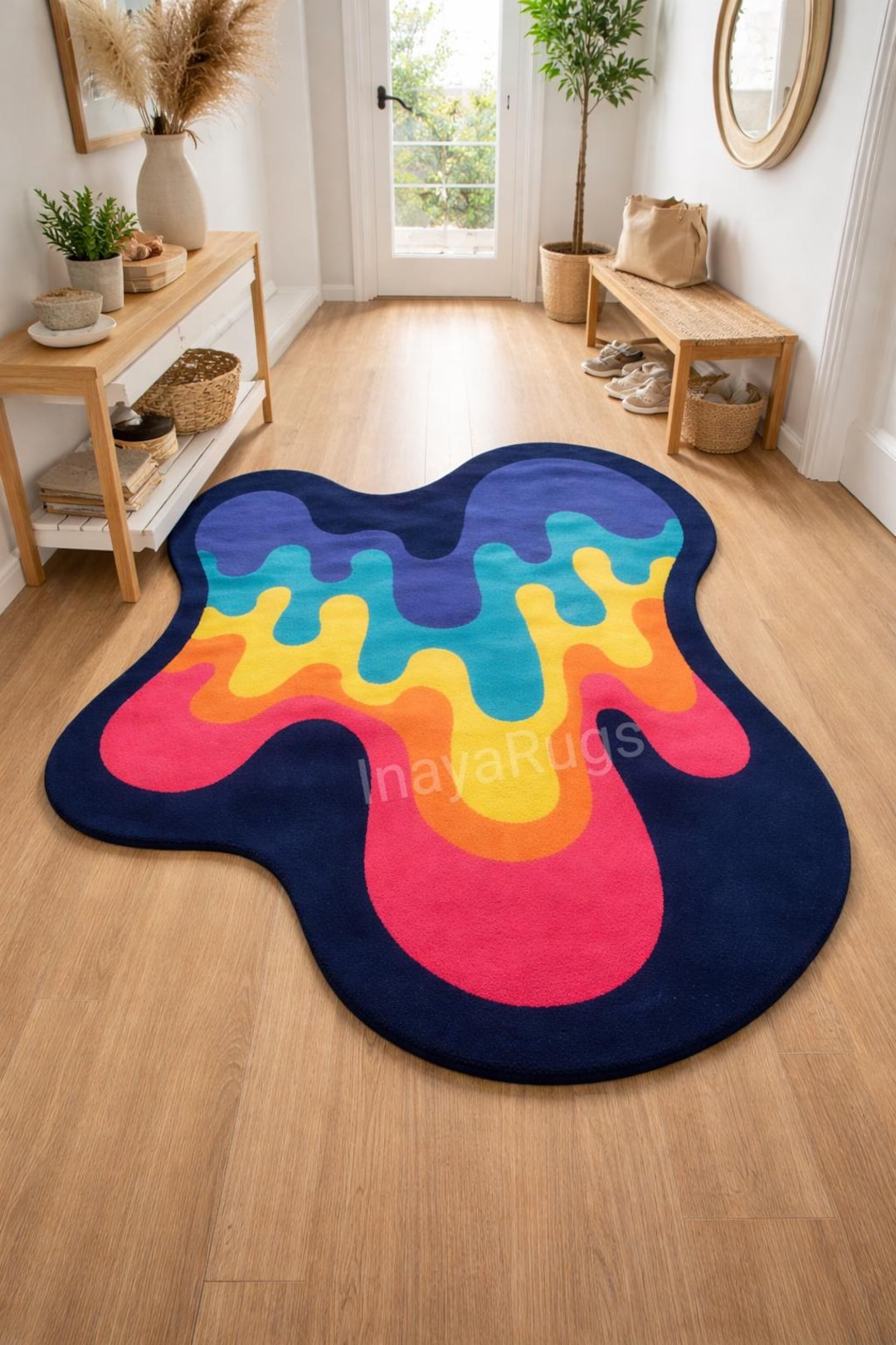 Abstract Melting Drip Tufted Rug - Colorful Wavy Irregular Shape Area ...