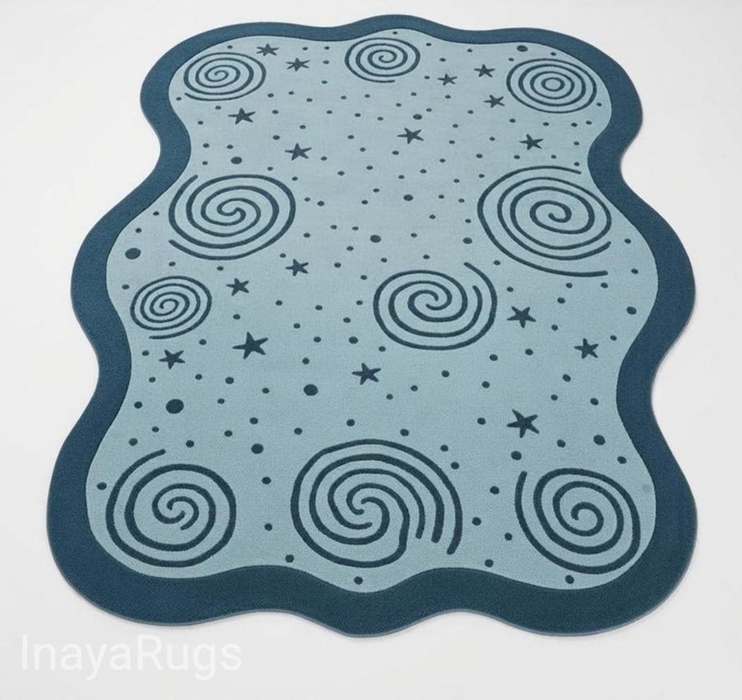 Abstract Blue Rug Pattern Blue Abstract Swirl Rug, Modern Hand Tufted Area Rug, Wavy Edge Carpet ...