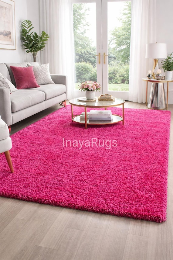 Hot Pink Hand-Tufted Rug – Fluffy Fuchsia Area Rug for Living Room, Girls Bedroom Decor,  Nursery & Dorm Room Accent Rug, Soft Plush Rug