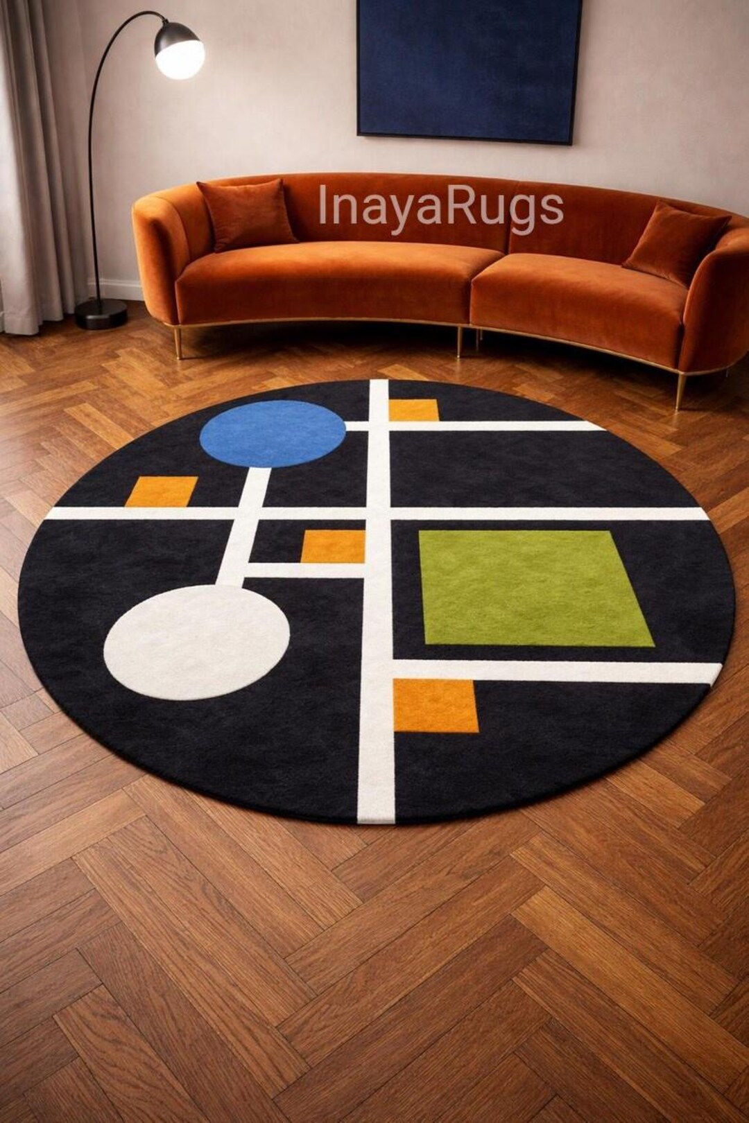 Mid Century Modern Round Rug, Geometric Abstract Rug, Bauhaus Style ...