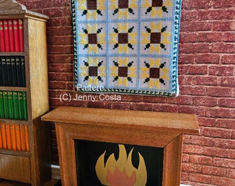 Sunflower Star Quilt 1:12 Dollhouse Miniature - Cross Stitch Pattern PDF