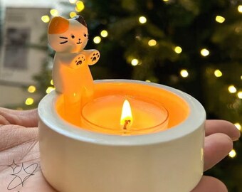 Adorable bougeoir chat, parfait pour la décoration intérieure, un cadeau attentionné pour les amateurs de chats et de chatons, mignon bougeoir chat, décoration d'intérieur pour chaton