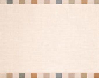 Handtuftad minimalistisk matta med beige och rutig kant