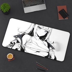 Stunning Black & White T-shirt Ripped Anime Kawaii Girl XXL Gaming Mousepad Desk Mat for PC Gamers TCG Playmat Perfect for Your Setup