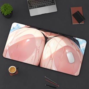 Schreibtischunterlage, Anime Sexy Wet Ass Pink Wangen Schwarz Bikini, Mausunterlage, Bürodeko, Gaming Schreibtischzubehör, Schreibtischunterlage, Große Schreibtischunterlage