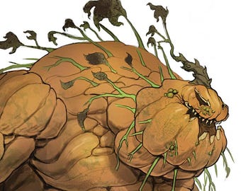 May include: Illustration of a muscular, anthropomorphic pumpkin-like creature. The figure is primarily orange and brown, with green vines and leaves. The image includes the text "EP 2: PUMPKIN SMASHER" and "DESIGN DUELS".