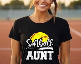 Distressed Softball Aunt Shirt | White and Yellow Design | Softball Game Day Shirt | Family Softball Shirts | Softball Gifts
