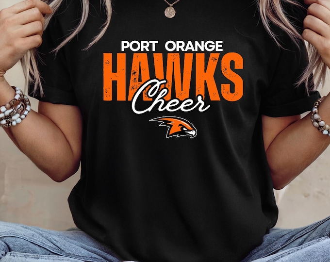 Port Orange Hawks Cheer Shirt | Distressed Hawks Cheer Shirt | Game Day Family Shirts | Free Shipping