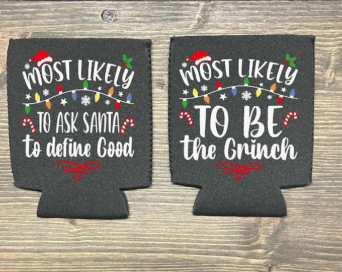 Custom Christmas Party Coozies | 42 Design Options | Funny Christmas Can Coolers | Christmas Gag Gift | Free Shipping