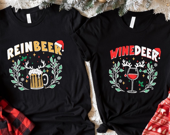 Funny Christmas Shirt | Wine deer | Rein beer | Dad Christmas Shirt | Matching Shirts | Free Shipping