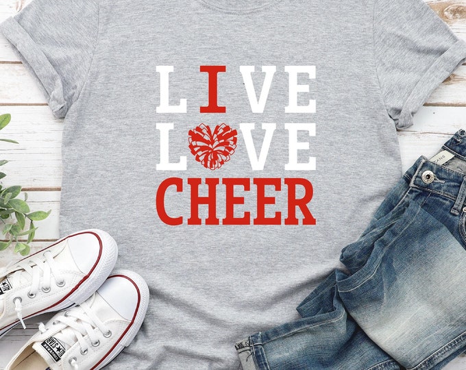 I love cheer Shirt | Live Love Cheer Shirt | I heart cheer t-shirt | Cheerleader shirt | Bella Canvas Gildan | Free Shipping