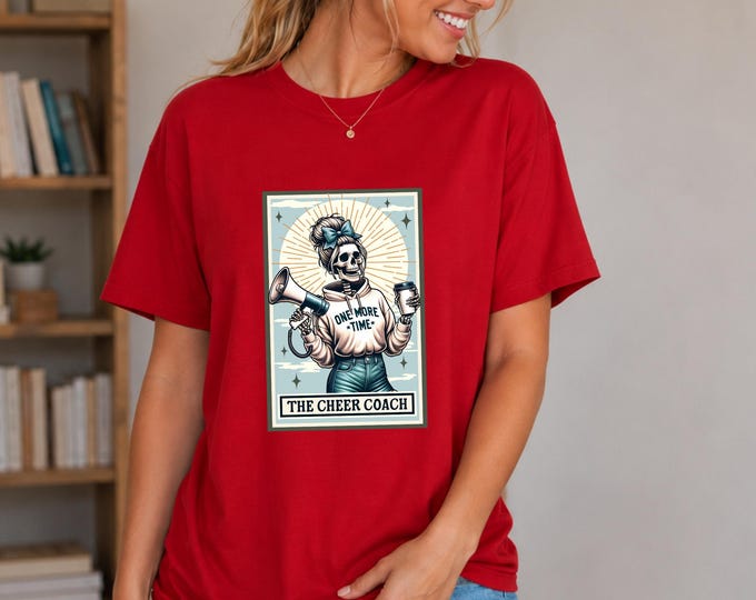 Cheer Coach Skeleton Shirt | "One More Time" Graphic Tee | Tarot Card
