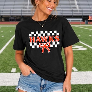 Checkered Bow Hawks Shirt | Hawks Nation Fan Apparel