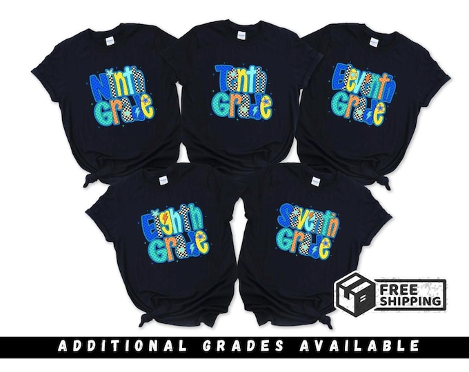 Secondary School Shirt | Blue Checkered | Sixth Grade | 7th | Back to School Shirt | 6-12 Grades Available | Teacher Shirt | Ships Free