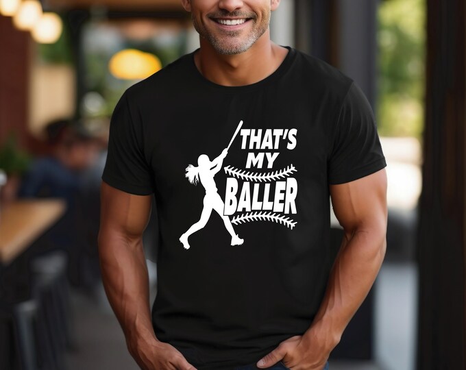 Softball Moisture Wicking TShirt | Softball That’s My Baller Shirt | Proud Softball Mom Shirt | Proud Softball Dad | A4 Gildan Bella Canvas