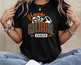NEW Hawks Cheer Coach Shirt | Pom Pom and Megaphone | Comp Day Shirts | Free Shipping