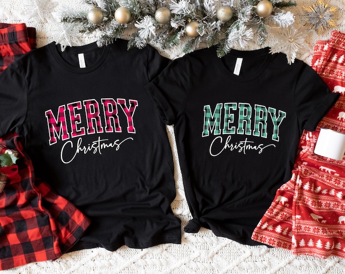 Merry Christmas Shirt | Green and Black Buffalo Plaid | Red and Black Buffalo Plaid | Cute Christmas Shirts | Free Shipping