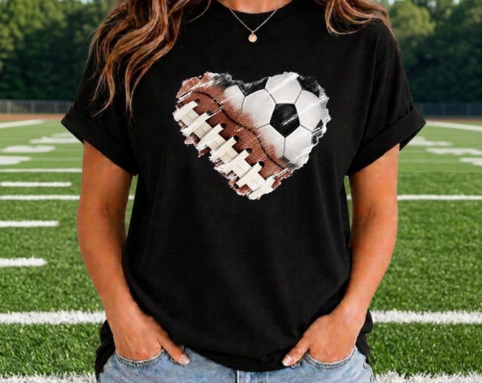 Mom of Both Distressed Football Soccer Heart Shirt