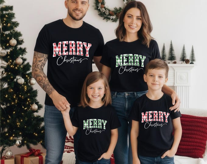 Merry Christmas Shirt | Green and White Buffalo Plaid | Red and White Buffalo Plaid | Cute Christmas Shirts | Free Shipping