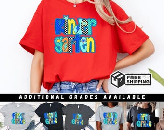 School Shirt | Blue Checkered | Back to School Shirt | K-5 Grades Available | First Day of School | Teacher Shirt | Ships Free