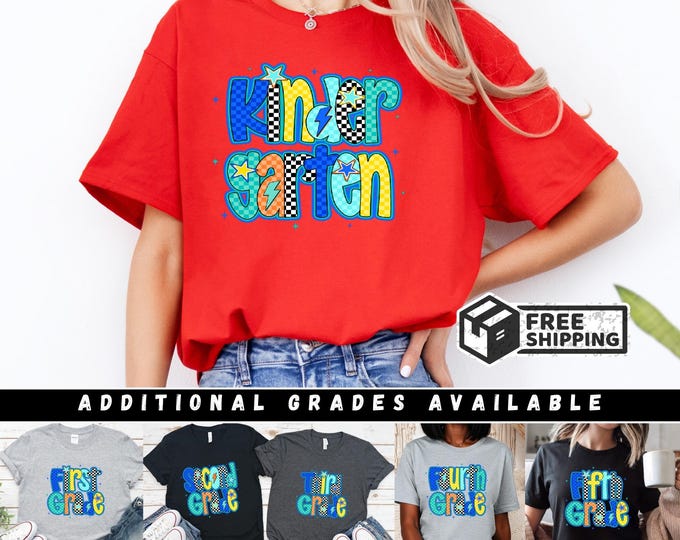 School Shirt | Blue Checkered | Back to School Shirt | K-5 Grades Available | First Day of School | Teacher Shirt | Ships Free
