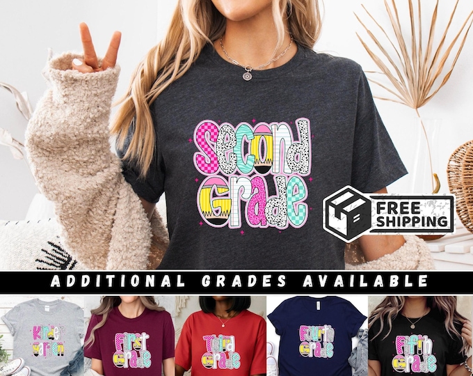 Trendy Elementary School Shirt | Back to School Shirt | K-5 Grades Available | First Day of School | Teacher Shirt | Ships Free