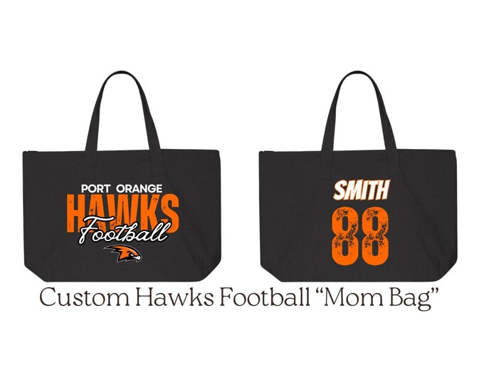 Custom Port Orange Hawks Canvas Tote Bag with Zipper | Free Shipping