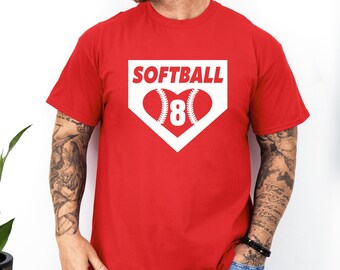 Softball Heart Shirt | Custom Softball Mom | Softball Dad | Custom Softball Grandma | Custom Softball Shirt