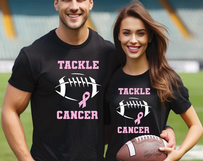 Football Themed Cancer Awareness Shirt | Wear Pink | Breast Cancer T-shirt | Tackle Cancer Shirt | October | Free Shipping