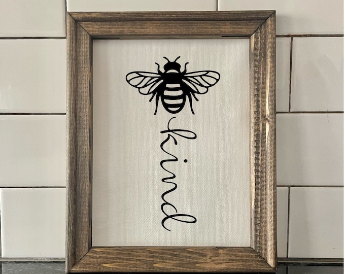 Bee Kind Canvas Sign | Bumblebee Farmhouse Sign | Bee Humble Bumblebee Sign for Country Farmhouse Nursery