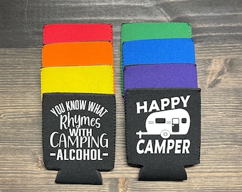 Camping Can Cooler | Happy Camper Coozie | You Know What Rhymes with Camping | Funny Camping Coozies | Camping Trip | Beer Coozie