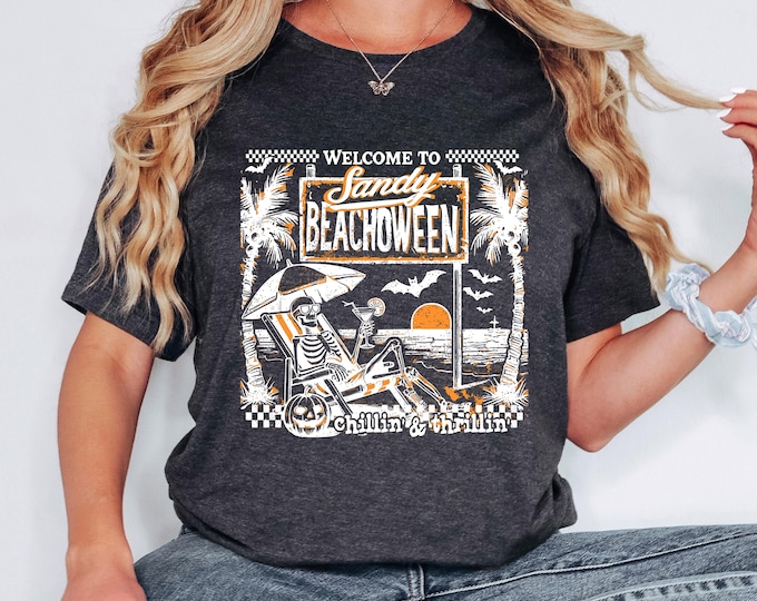 Beach Themed | Beach A Ween Skeleton Halloween Shirt | Halloween Peace Sign | Fall Shirt | Free Shipping