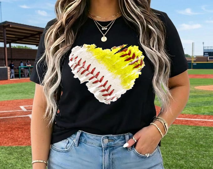 Mom of Both Distressed Baseball Softball Heart Shirt