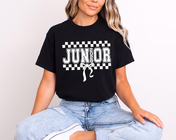 Junior Shirt | Class of 2028 | Checkered Bow | Retro | Back to School | High School | College | Graduation | Free Shipping