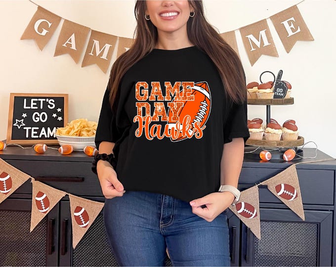 Game Day | Hawks Faux Sparkle Glitter | Orange and White Faux Glitter | Free Shipping