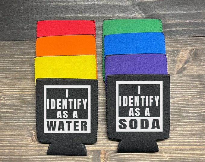 Funny Beer Can Coolers | Great Gag Gifts | I Identify as Water | Funny Coozies