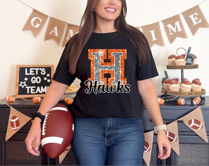 Hawks | H | | Hawks Faux Sparkle Glitter H | Orange and White Faux Glitter | Free Shipping