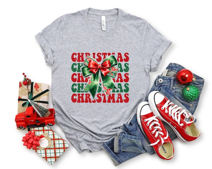 Christmas Shirts | Festive Holiday Shirt | Christmas Bow | Free Shipping