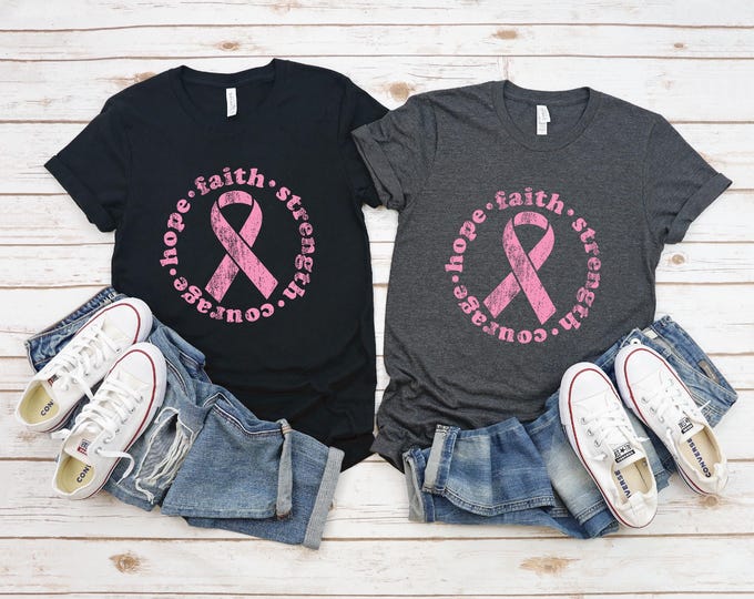 Hope Faith Strength Courage | Fight Together | Pink Ribbon | Breast Cancer Awareness Shirt | Wear Pink | Breast Cancer Shirt | Free Shipping