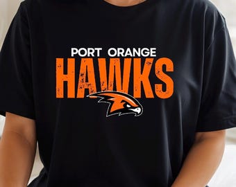 Distressed Port Orange Hawks Shirt | Hawk Head | Free Shipping